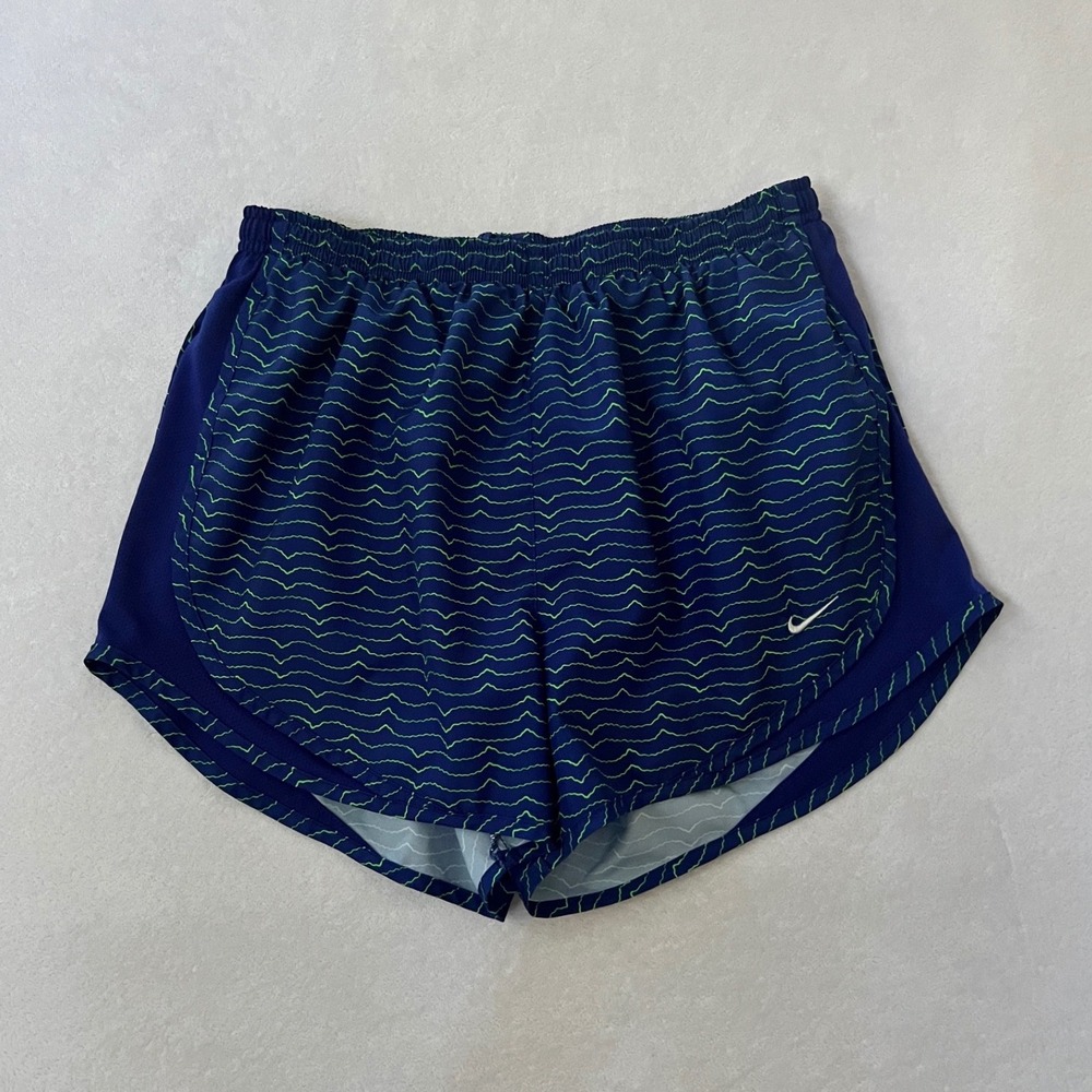 Nike Running Shorts Blue Neon Green Wavy Dri-FIT Medium